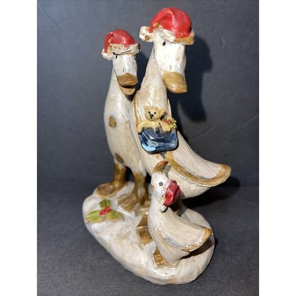 Holiday Duck Family Christmas Figurine Santa Hat Resin Rustic Tii Collections - Picture 2 of 7